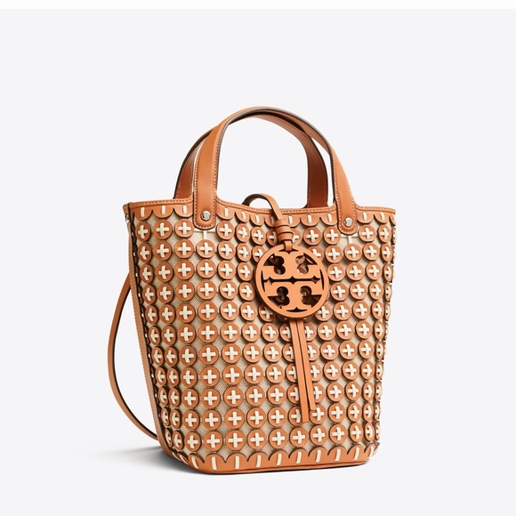 LAST RARE TORY BURCH MILLER CHAINMAIL LARGE BUCKET BAG IN CAMELLO/IVORY XBODY - Picture 4 of 12